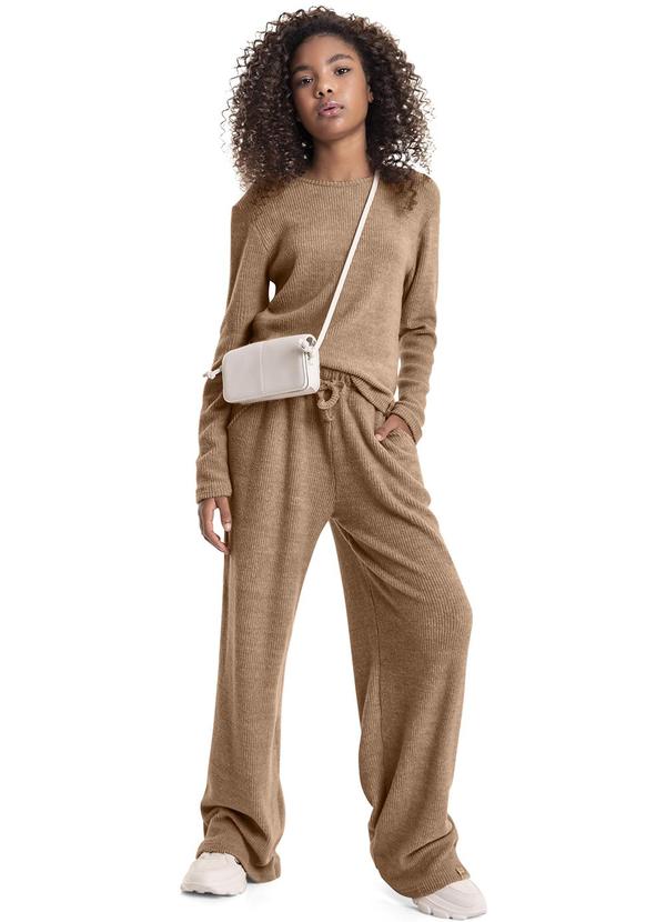 Gloss - Calça em Malha Canelada Juvenil Marrom 2
