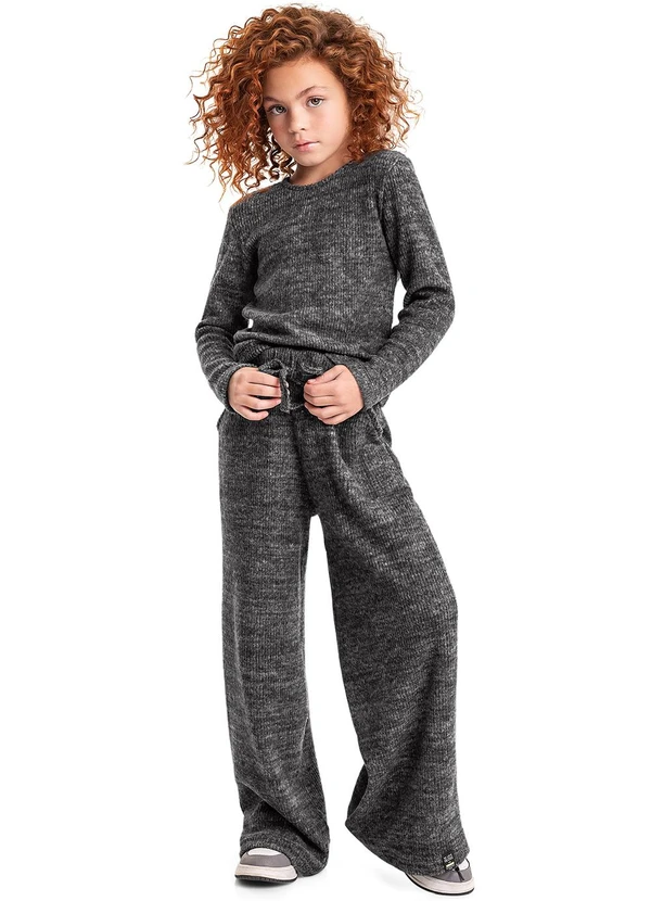 Gloss - Calça em Malha Canelada Juvenil Preto 2