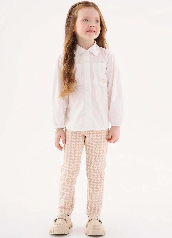 Up Baby - Calça em Malha Xadrez Infantil Menina Bege 2