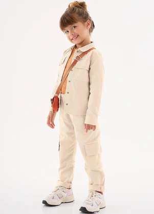 Up Baby - Calça em Sarja Infantil Menina Bege - UP BABY