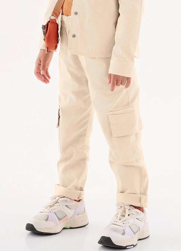 Up Baby - Calça em Sarja Infantil Menina Bege