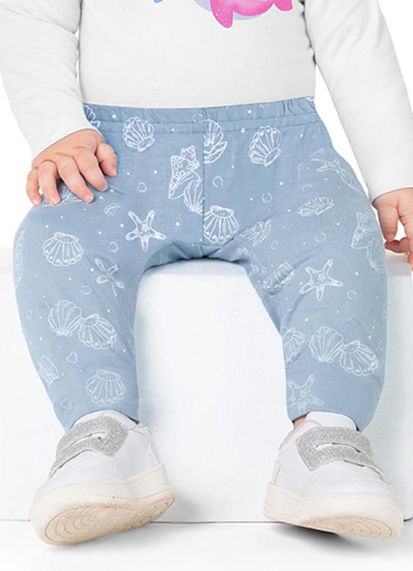 Alenice - Calça Estampa Conchas Menina Azul