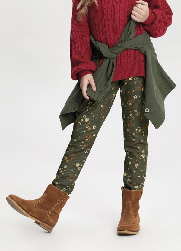 Alakazoo - Calça Estampada Menina com Cós Elástico Verde