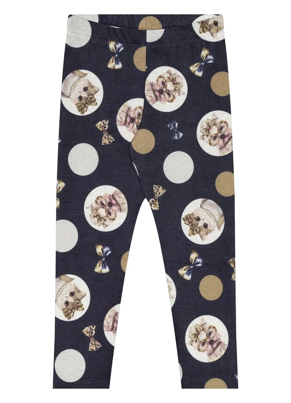 Alakazoo - Calça Estampada Menina em Malha Soft Azul