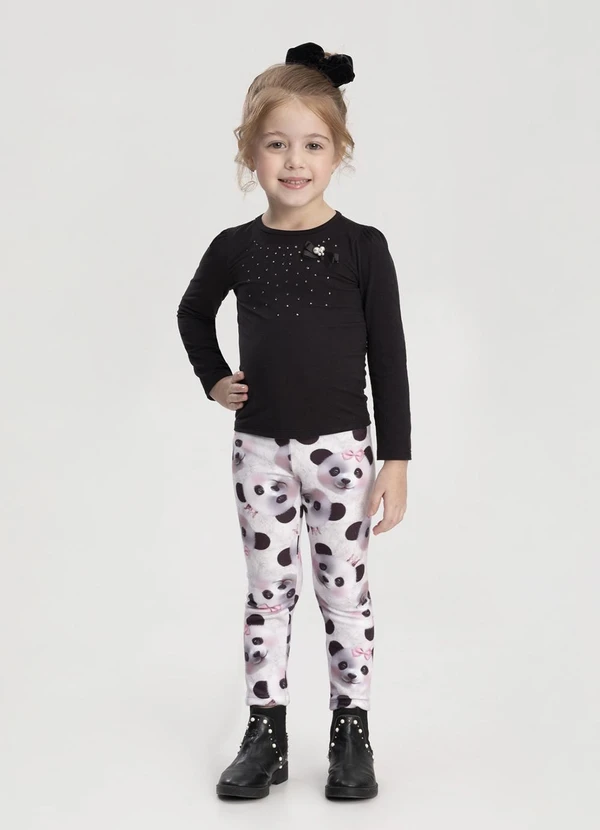 Alakazoo - Calça Estampada Menina em Malha Soft Branco 2