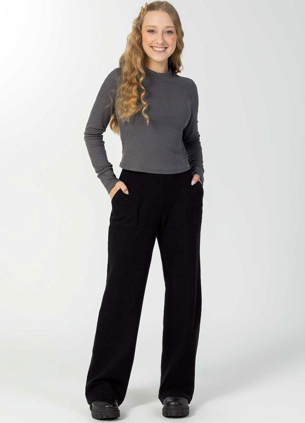 Bjoe - Calça Feminina Juvenil de Tricô Preto 2