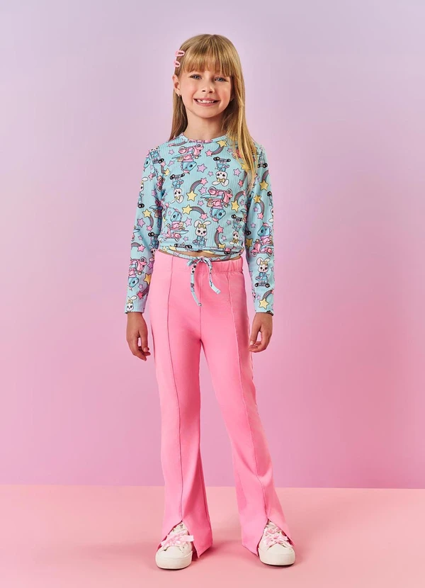 Abrange - Calça Flare Felpada Infantil Menina Rosa 1