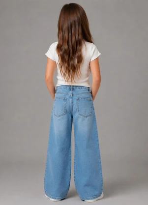Trick Nick - Calça Infantil Feminina Wide Leg Jeans Azul - TRICK NICK