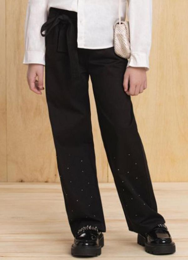 Milli e Nina - Calça Infantil Leg em Sarja com Elastano Preto