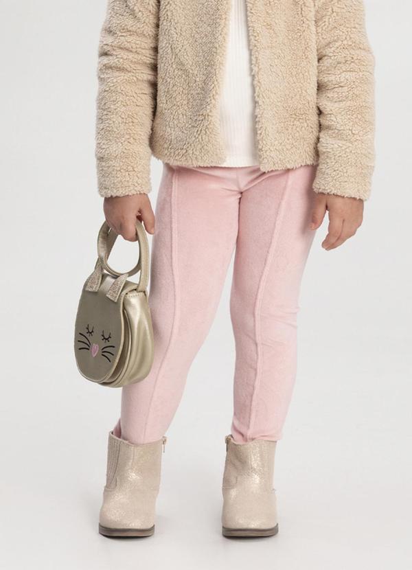 Alakazoo - Calça Infantil Menina em Malha Plush Rosa