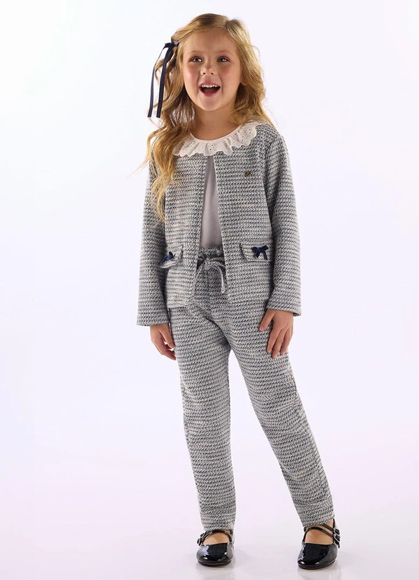 Up Baby - Calça Infantil Menina em Malha Tweed Azul 2
