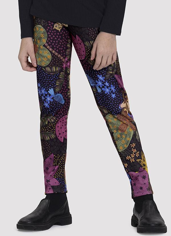 Alakazoo - Calça Infantil Menina em Moletinho Estampada Preto