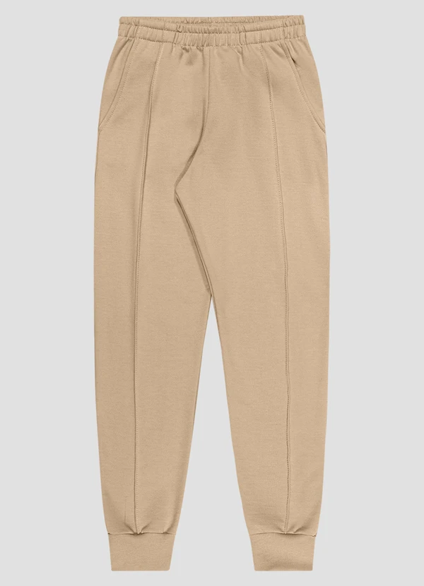 Kely Kety - Calça Infantil Menina em Moletom com Bolso Bege