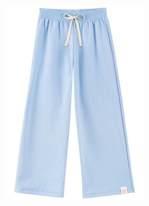 Marlan - Calça Infantil Menina em Moletom Felpado Azul