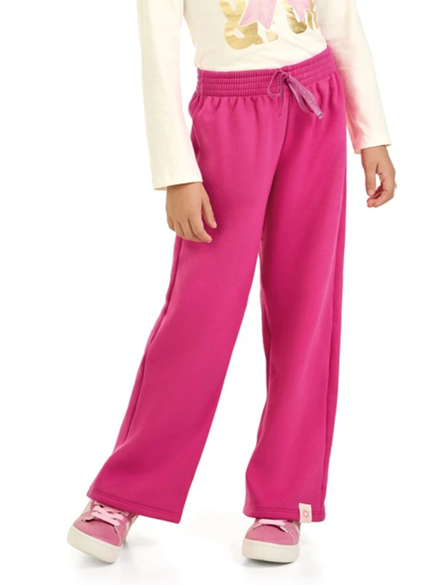 Marlan - Calça Infantil Menina em Moletom Felpado Rosa