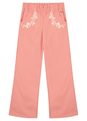 Milli e Nina - Calça Infantil Menina em Sarja com Elastano Rosa - MILLI E NINA