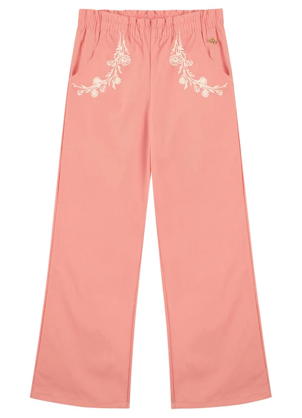 Milli e Nina - Calça Infantil Menina em Sarja com Elastano Rosa