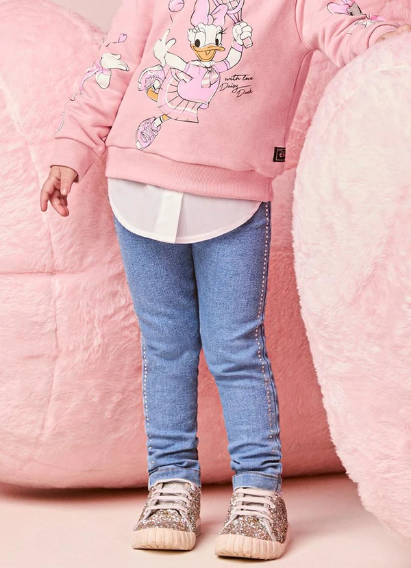 Momi - Calça Infantil Menina Jeans com Strass