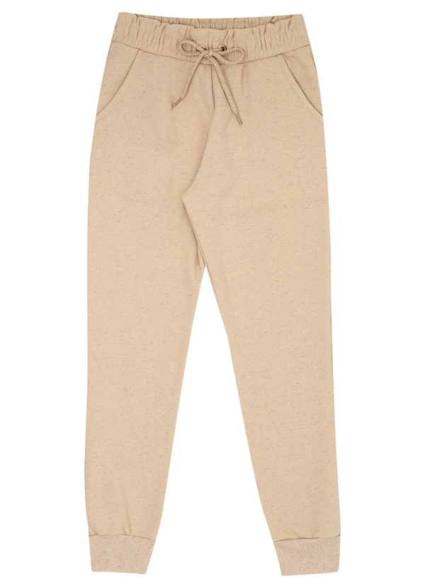 Pulla Bulla - Calça Infantil Menina Moletom Linho  Bege 