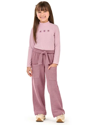 Elian - Calça Infantil Pantalona com Amarração Rosa - ELIAN
