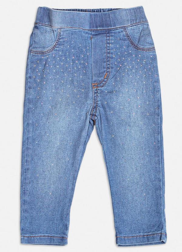 Momi - Calça Jeans com Strass Azul