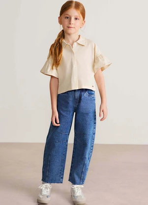 Colorittá - Calça Jeans Infantil Menina Barrel Azul - COLORITTÁ