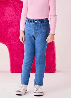 Bimbi - Calça Jeans Menina com Elástico na Cintura Azul - BIMBI