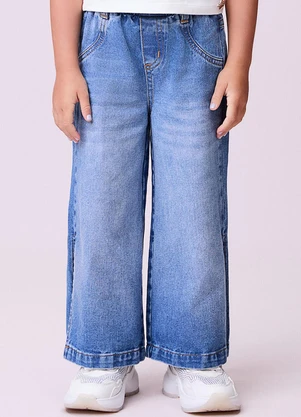 Momi - Calça Jeans Pantalona com Abertura Azul - MOMI