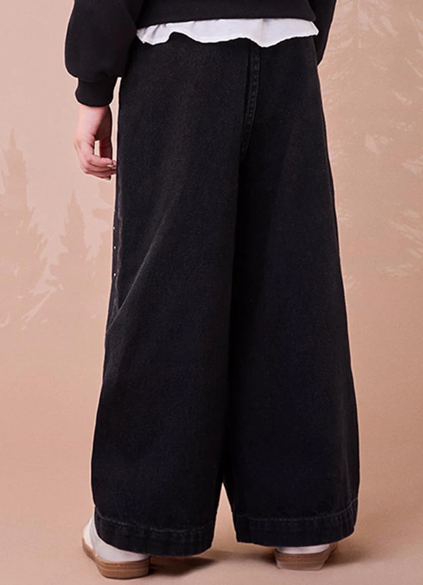 Momi - Calça Jeans Preta com Strass Preto 2