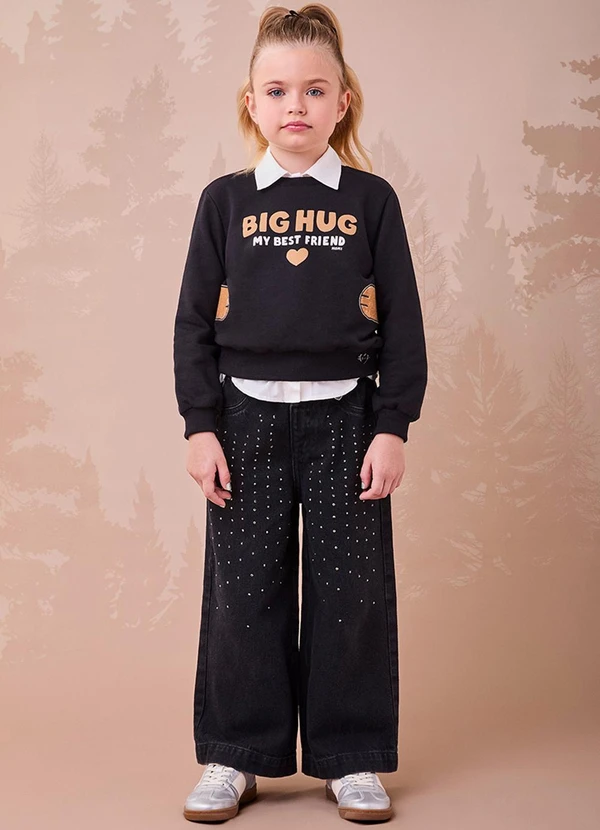 Momi - Calça Jeans Preta com Strass Preto 3