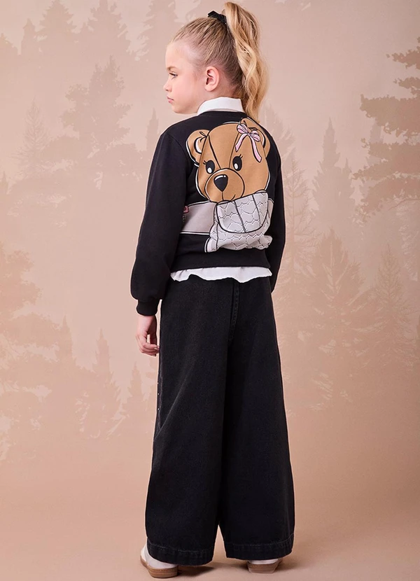 Momi - Calça Jeans Preta com Strass Preto 4