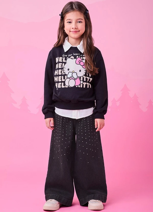 Momi - Calça Jeans Preta com Strass Preto 5