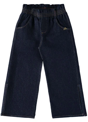 Milli e Nina - Calça Jeans Trancoso com Abertura Lateral Azul - MILLI E NINA