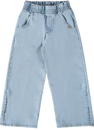 Milli e Nina - Calça Jeans Trancoso com Abertura Lateral Azul - MILLI E NINA