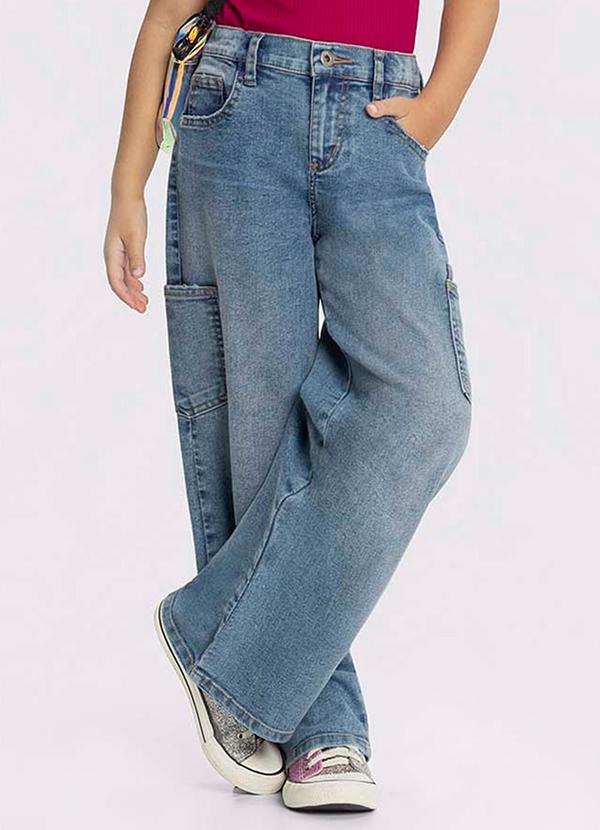 Alakazoo - Calça Jeans Wide Leg Cintura Ajustável Azul