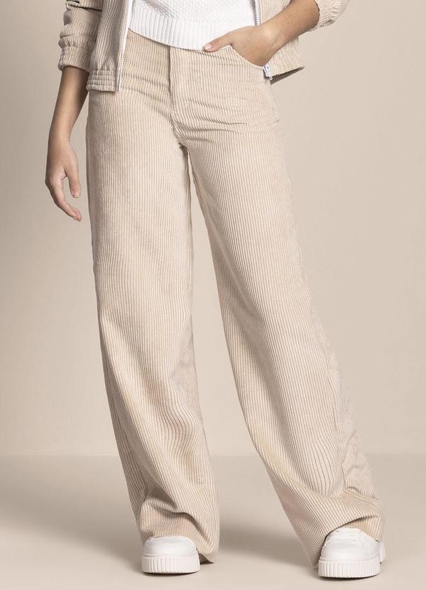 Milli e Nina - Calça Juvenil Menina Wide Leg Veludo Cotelê Bege 1