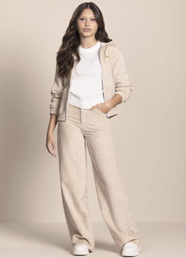 Milli e Nina - Calça Juvenil Menina Wide Leg Veludo Cotelê Bege 2