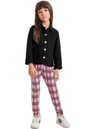 Quimby - Calça Legging Xadrez Infantil Rosa - QUIMBY