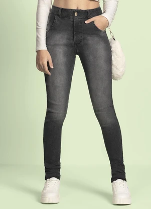 Milli e Nina - Calça Menina em Jeans Trancoso Stone Black Cinza - MILLI E NINA