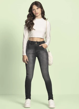 Milli e Nina - Calça Menina em Jeans Trancoso Stone Black Cinza - MILLI E NINA