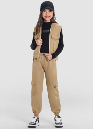 Brandili - Calça Menina em Moletom Marrom - BRANDILI