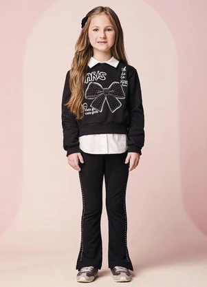 Momi - Calça Menina Flare Infantil com Strass - MOMI