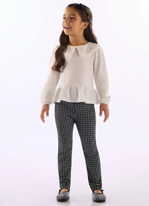 Up Baby - Calça Menina Jacquard Pied-Poule Preto - UP BABY