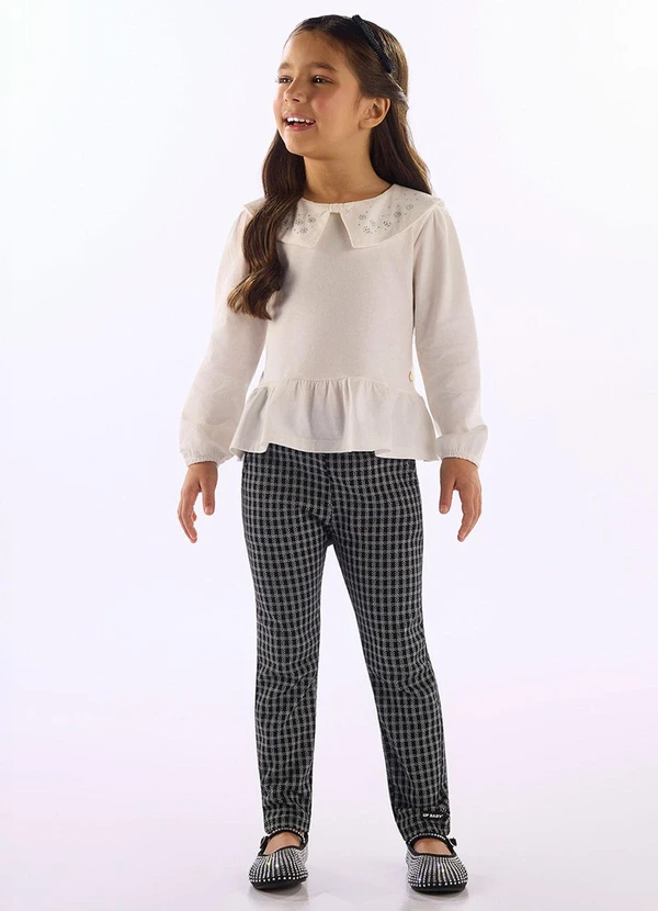Up Baby - Calça Menina Jacquard Pied-Poule Preto 2