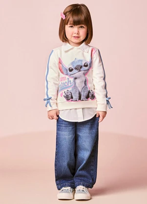 Momi - Calça Menina Jeans Pantalona Infantil com Pingente - MOMI