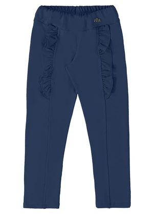 Milli e Nina - Calça Menina Molecotton Felpado Babados Azul - MILLI E NINA