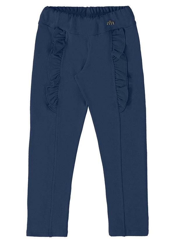 Milli e Nina - Calça Menina Molecotton Felpado Babados Azul