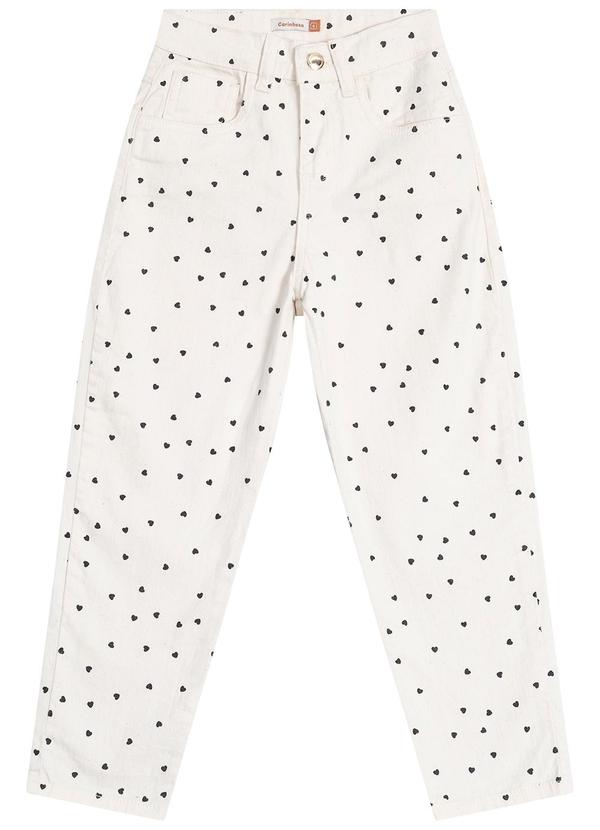 Carinhoso - Calça Mom Corações em Sarja Menina Bege 1