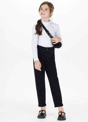 Alakazoo - Calça Mom Jeans Infantil com Strass Preto - ALAKAZOO