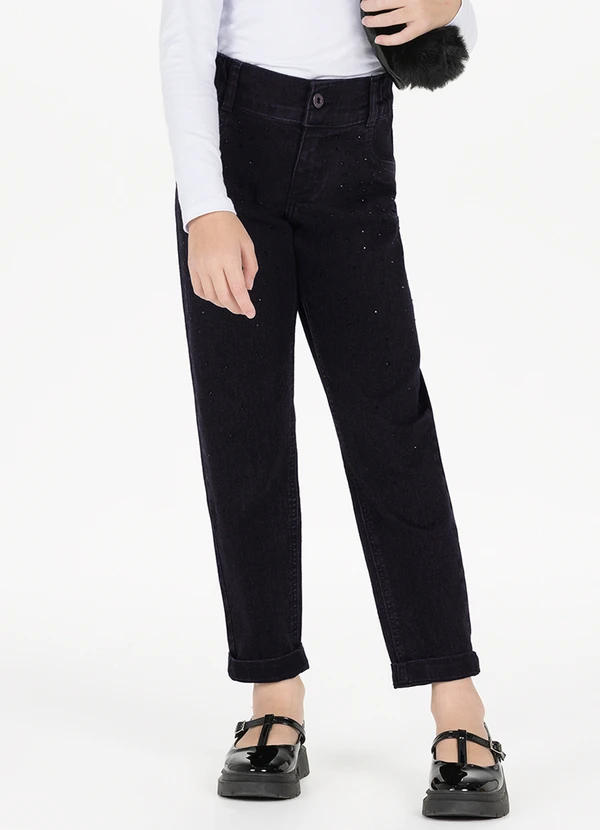 Alakazoo - Calça Mom Jeans Infantil com Strass Preto